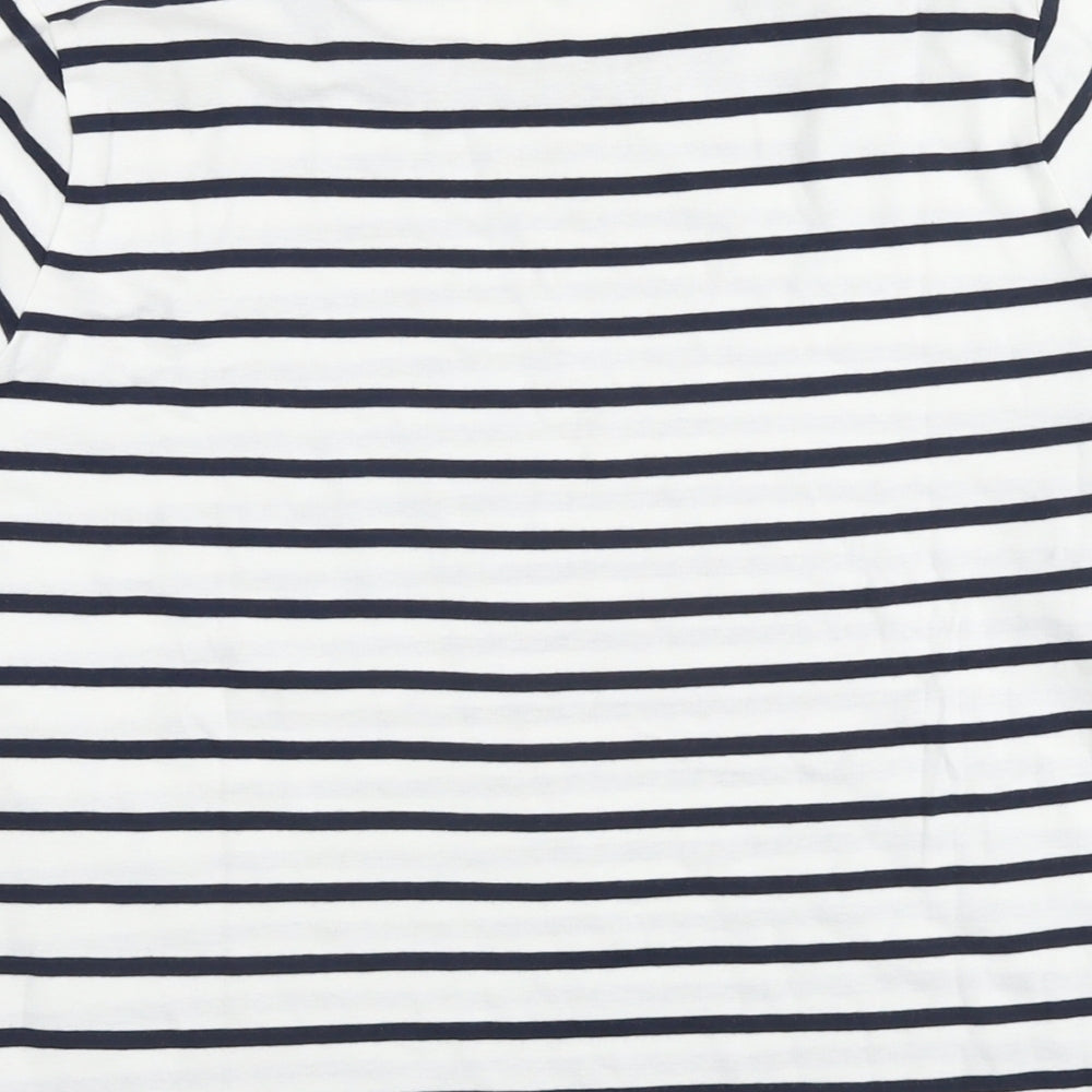 Marks and Spencer Womens White Striped Cotton Basic T-Shirt Size 18 Round Neck