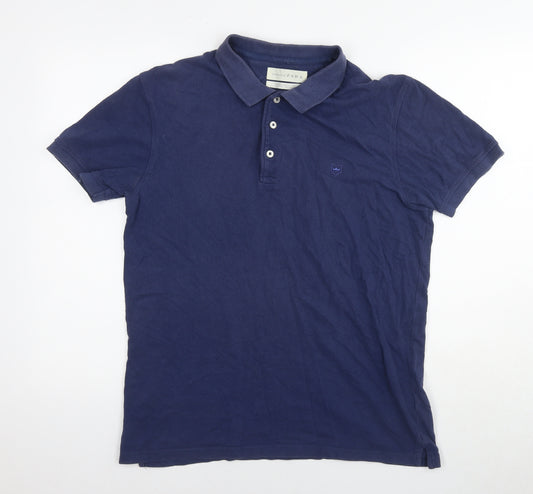 Zara Mens Blue Cotton Polo Size L Collared Pullover