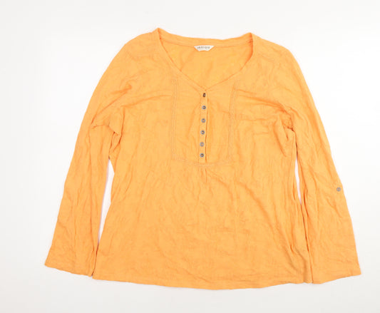 Marks and Spencer Womens Orange Floral Cotton Basic Blouse Size 14 V-Neck