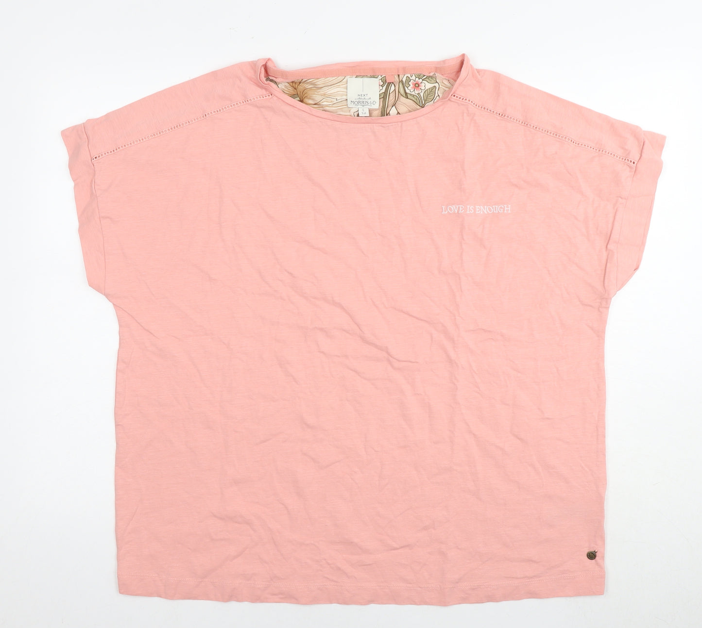 NEXT Womens Pink Cotton Basic T-Shirt Size L Round Neck - Love is enough