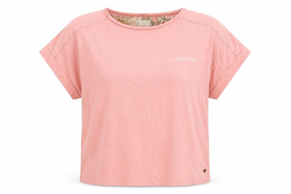 Front view of Next women’s pink cotton basic t-shirt, size L, round neck - love is enough