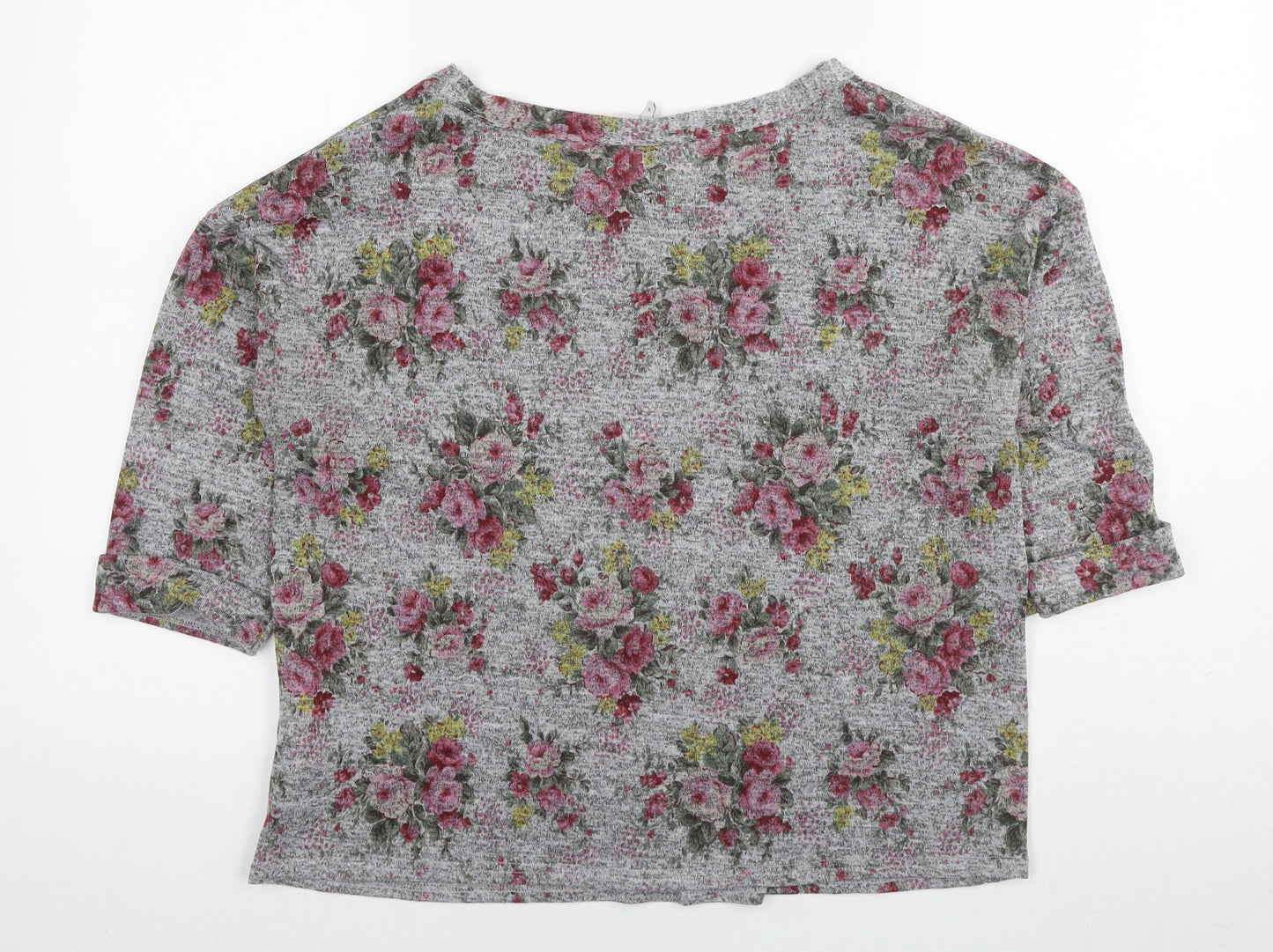 New Look Womens Grey Floral Polyester Basic T-Shirt Size 16 Round Neck