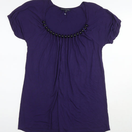 French Connection Womens Purple Viscose Basic Blouse Size 12 Round Neck - Pearl Detail