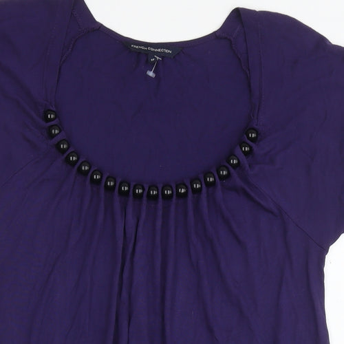 French Connection Womens Purple Viscose Basic Blouse Size 12 Round Neck - Pearl Detail