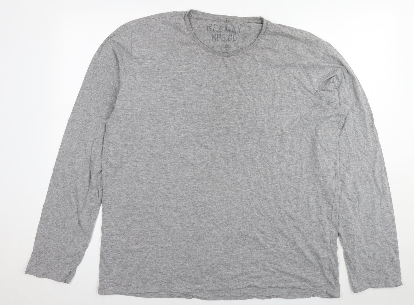 Replay Mens Grey Cotton T-Shirt Size 2XL Round Neck