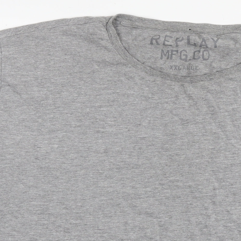 Replay Mens Grey Cotton T-Shirt Size 2XL Round Neck