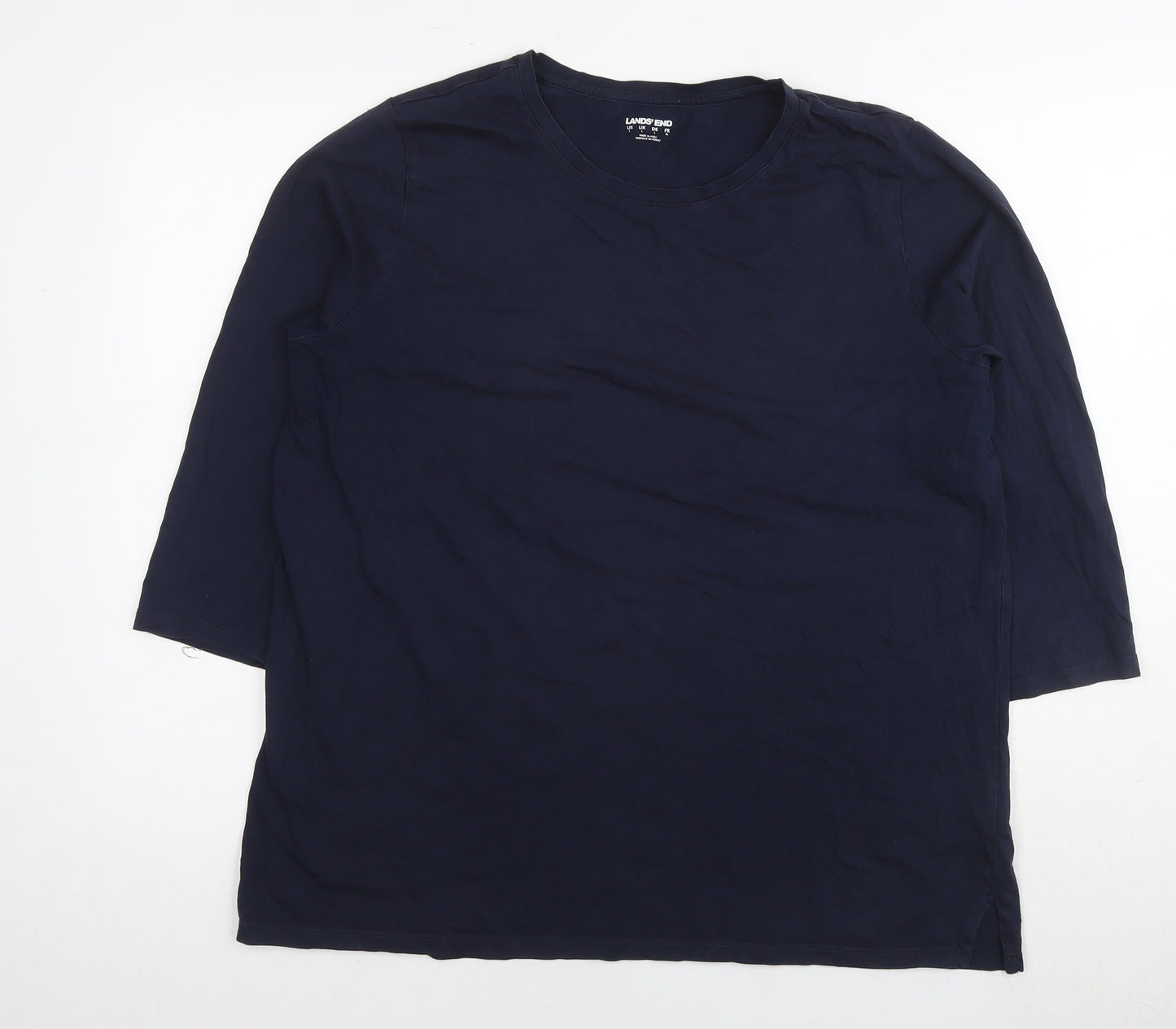 Lands' End Womens Blue Cotton Basic T-Shirt Size L Round Neck