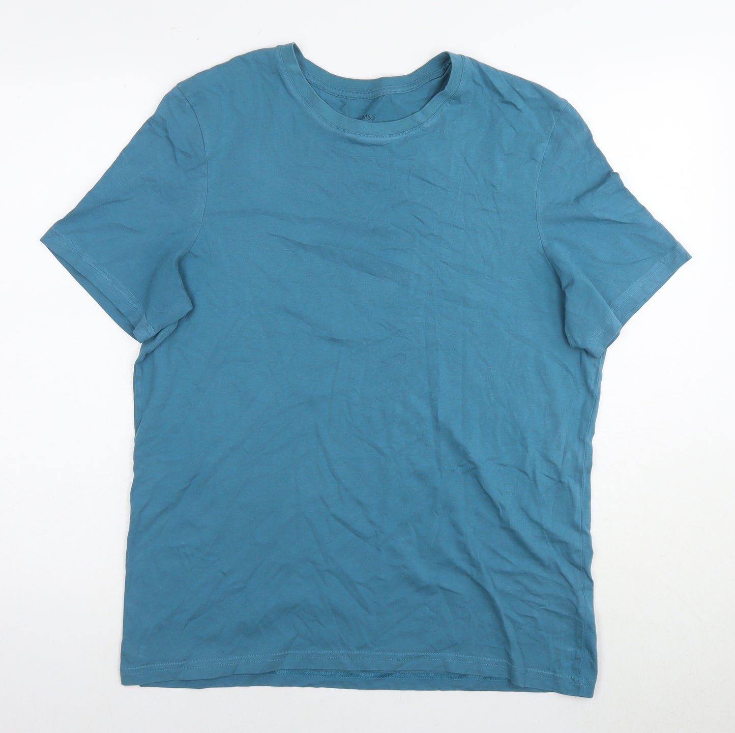 Marks and Spencer Mens Blue Cotton T-Shirt Size L Round Neck