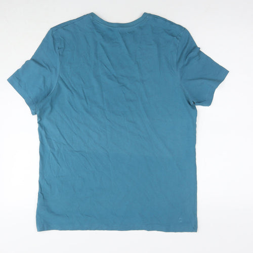 Marks and Spencer Mens Blue Cotton T-Shirt Size L Round Neck