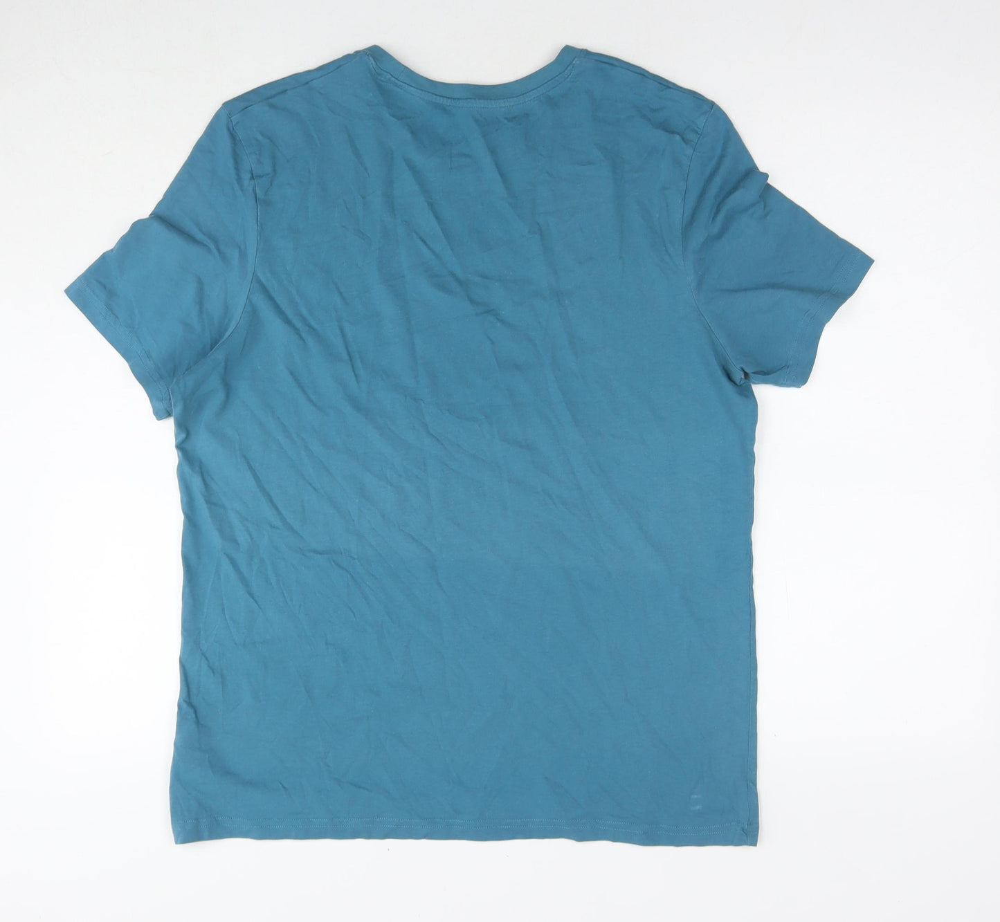 Marks and Spencer Mens Blue Cotton T-Shirt Size L Round Neck