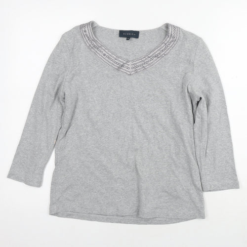 Viyella Womens Grey Cotton Basic Blouse Size M Round Neck - Sequin Detail