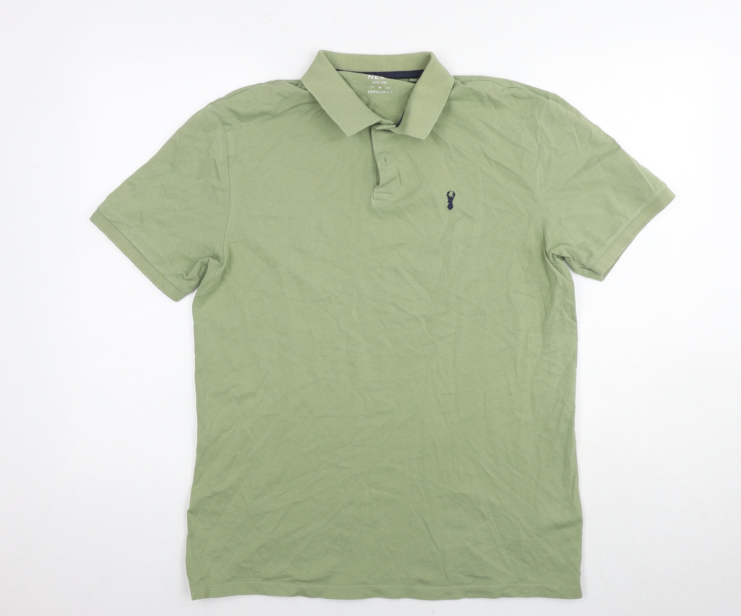 NEXT Mens Green Cotton Polo Size M Collared Pullover