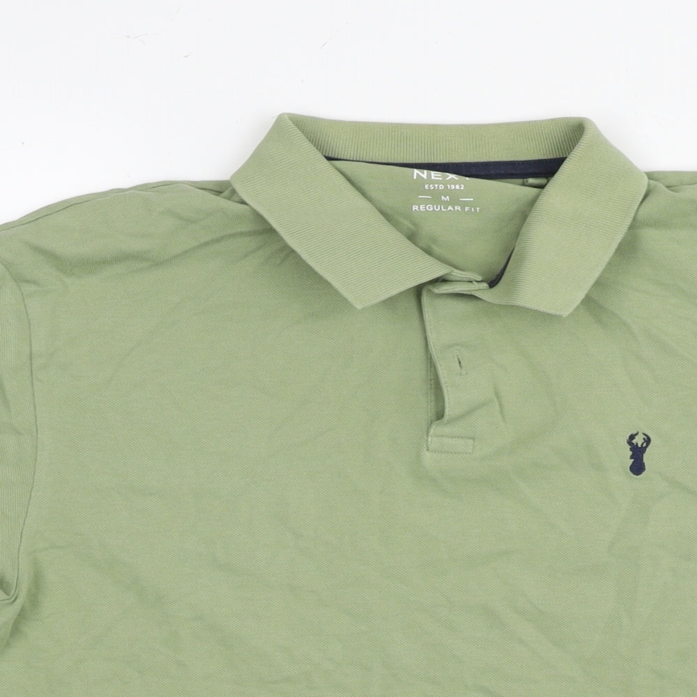 NEXT Mens Green Cotton Polo Size M Collared Pullover