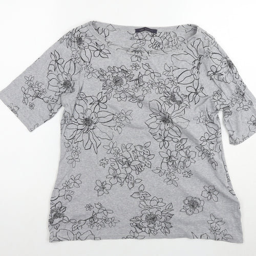 Marks and Spencer Womens Grey Floral Cotton Basic Blouse Size 16 Round Neck