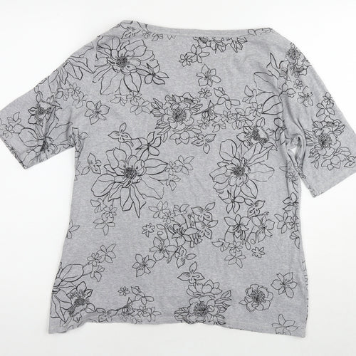 Marks and Spencer Womens Grey Floral Cotton Basic Blouse Size 16 Round Neck