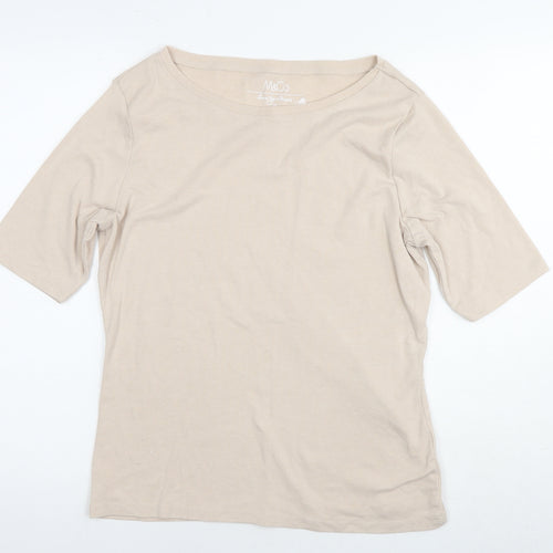 M&Co Womens Beige Polyester Basic T-Shirt Size 18 Boat Neck