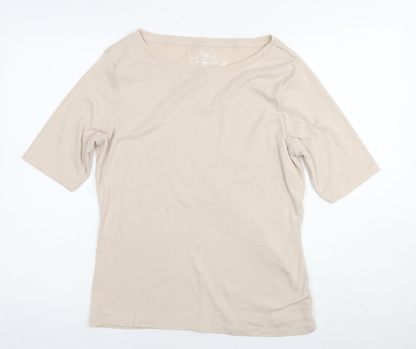 M&Co Womens Beige Polyester Basic T-Shirt Size 18 Boat Neck