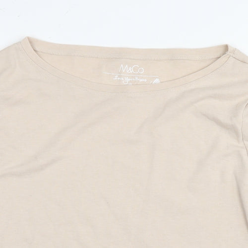 M&Co Womens Beige Polyester Basic T-Shirt Size 18 Boat Neck