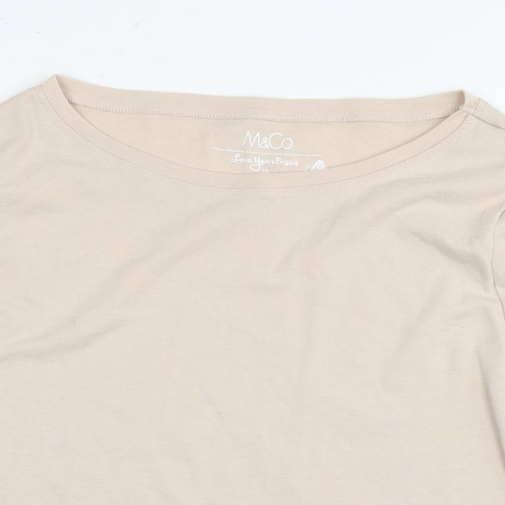 M&Co Womens Beige Polyester Basic T-Shirt Size 18 Boat Neck