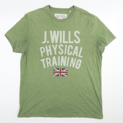 Jack Wills Mens Green Cotton T-Shirt Size L Round Neck - Physical Training