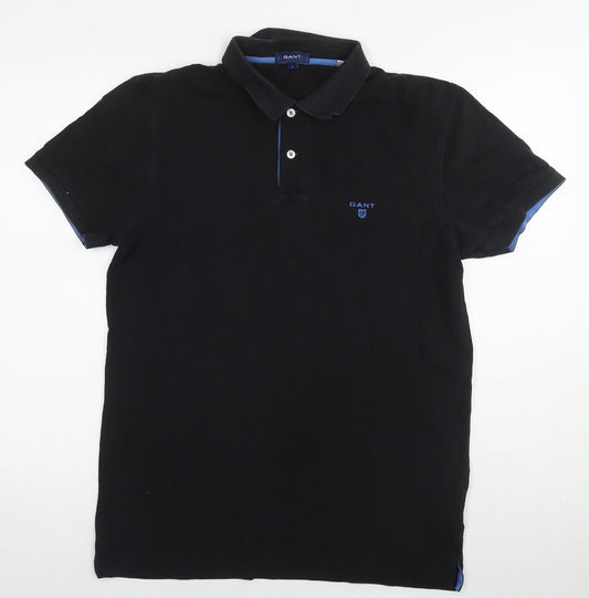 GANT Mens Black Cotton Polo Size L Collared Pullover