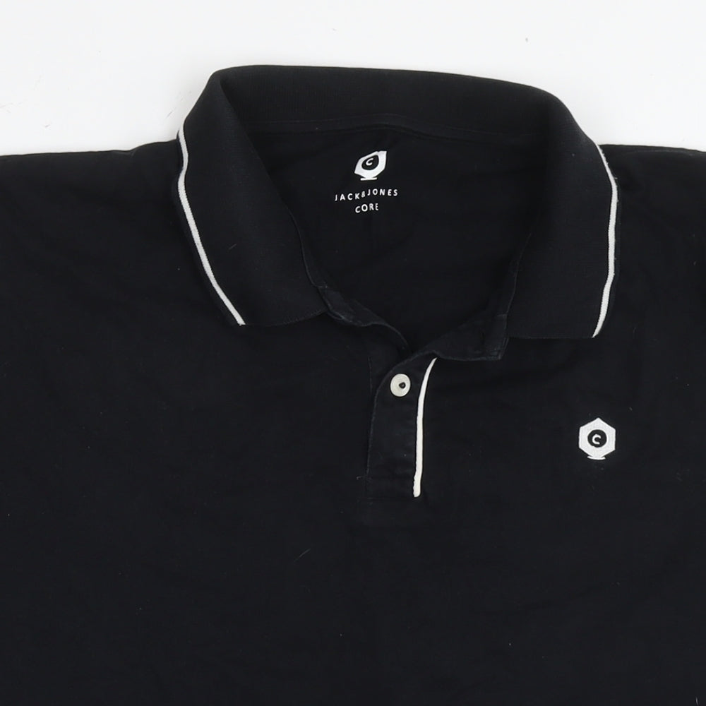 JACK & JONES Mens Black Cotton Polo Size XL Collared Pullover