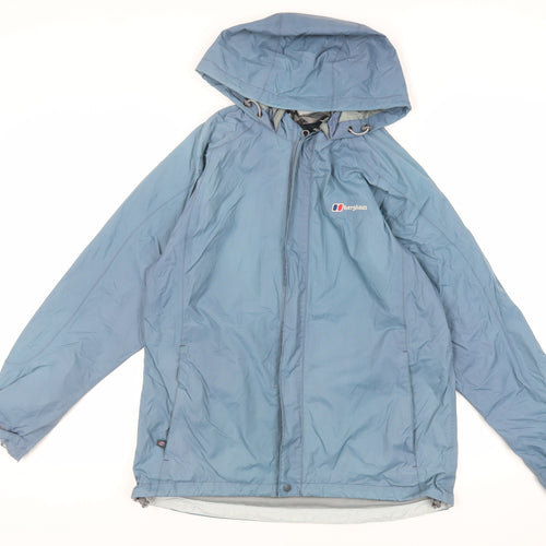 Berghaus Womens Blue Windbreaker Jacket Size 12 Zip - Lightweight Hooded Logo Water Resistant