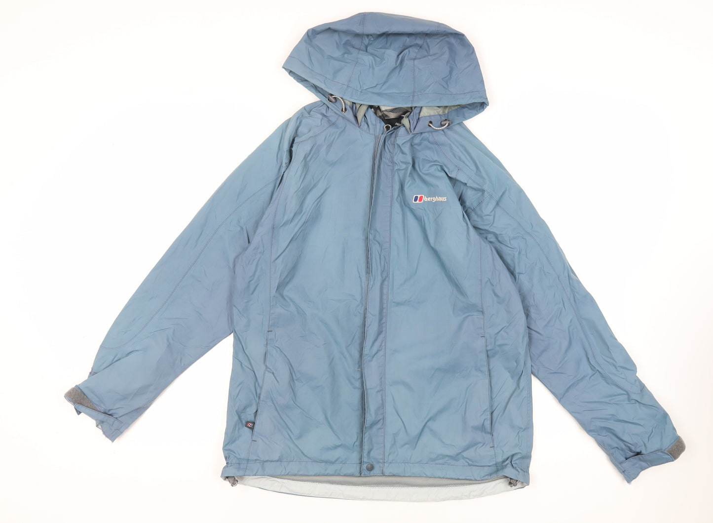 Berghaus Womens Blue Windbreaker Jacket Size 12 Zip - Lightweight Hooded Logo Water Resistant