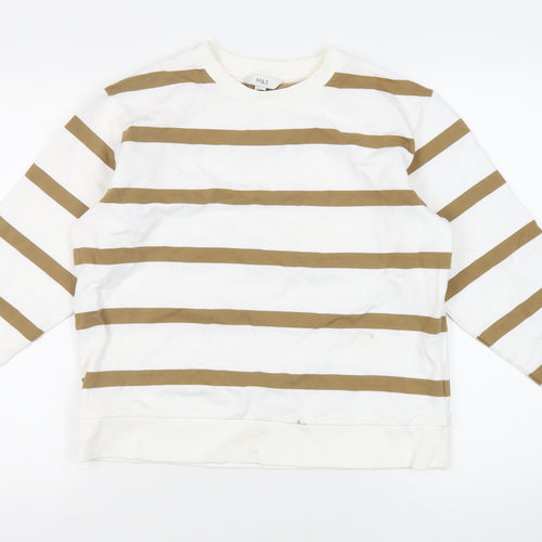 Marks and Spencer Womens White Striped Cotton Pullover Sweatshirt Size M Pullover