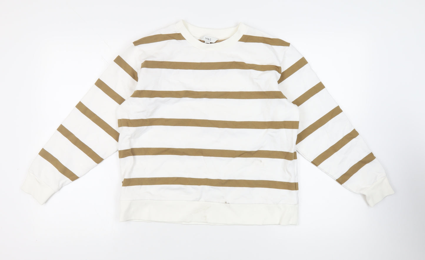 Marks and Spencer Womens White Striped Cotton Pullover Sweatshirt Size M Pullover