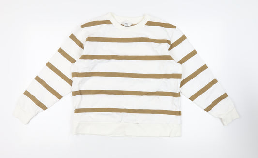 Marks and Spencer Womens White Striped Cotton Pullover Sweatshirt Size M Pullover