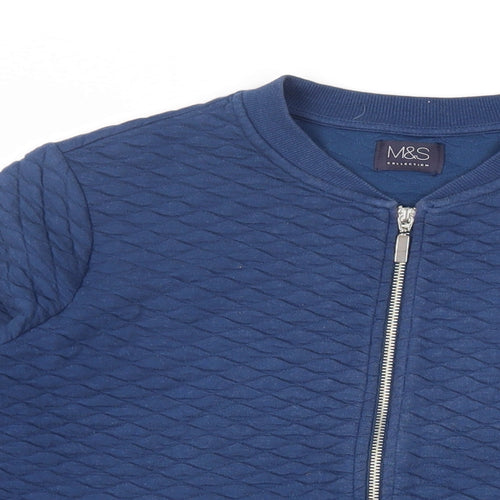 Marks and Spencer Womens Blue Cotton Full Zip Sweatshirt Size 14 Zip - Quilted