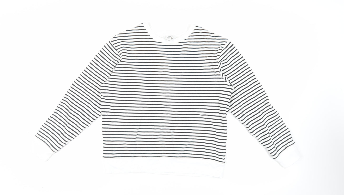 Marks and Spencer Womens White Striped Cotton Pullover Sweatshirt Size XS Pullover