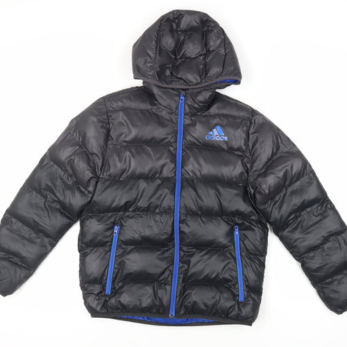 adidas Boys Black Puffer Jacket Jacket Size 11-12 Years Zip - Logo Zipped Pockets