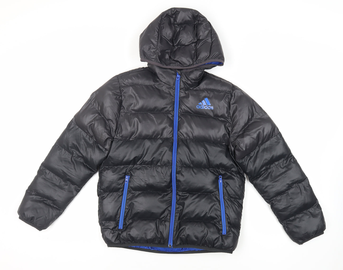 adidas Boys Black Puffer Jacket Jacket Size 11-12 Years Zip - Logo Zipped Pockets