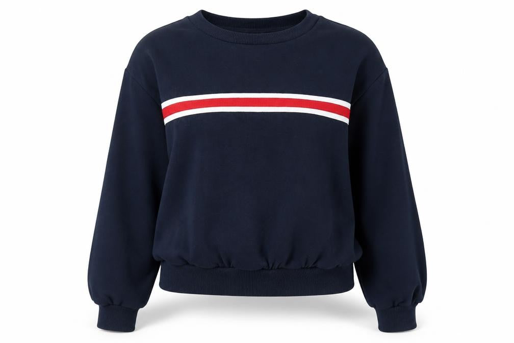 Front view of Divided by H&M women’s blue cotton pullover sweatshirt, size S, pullover - stripe detail