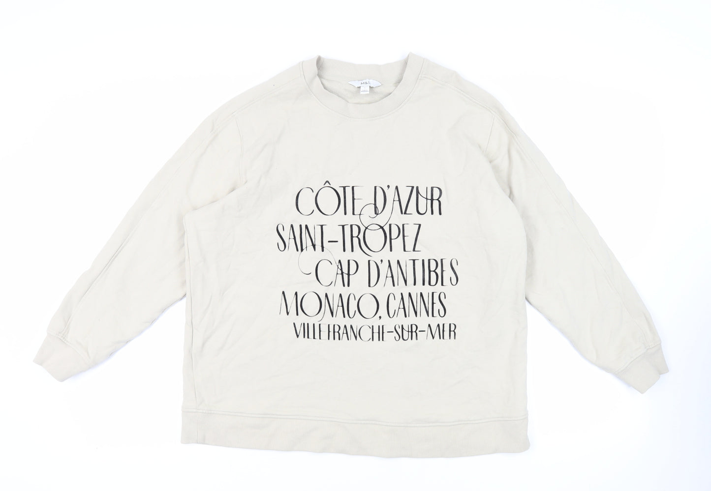 Marks and Spencer Womens Beige Cotton Pullover Sweatshirt Size L Pullover - French Slogan