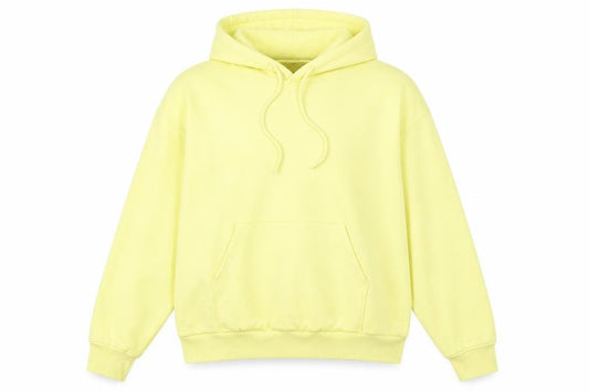 Front view of Weekday women’s yellow cotton pullover hoodie, size M, pullover - oversized
