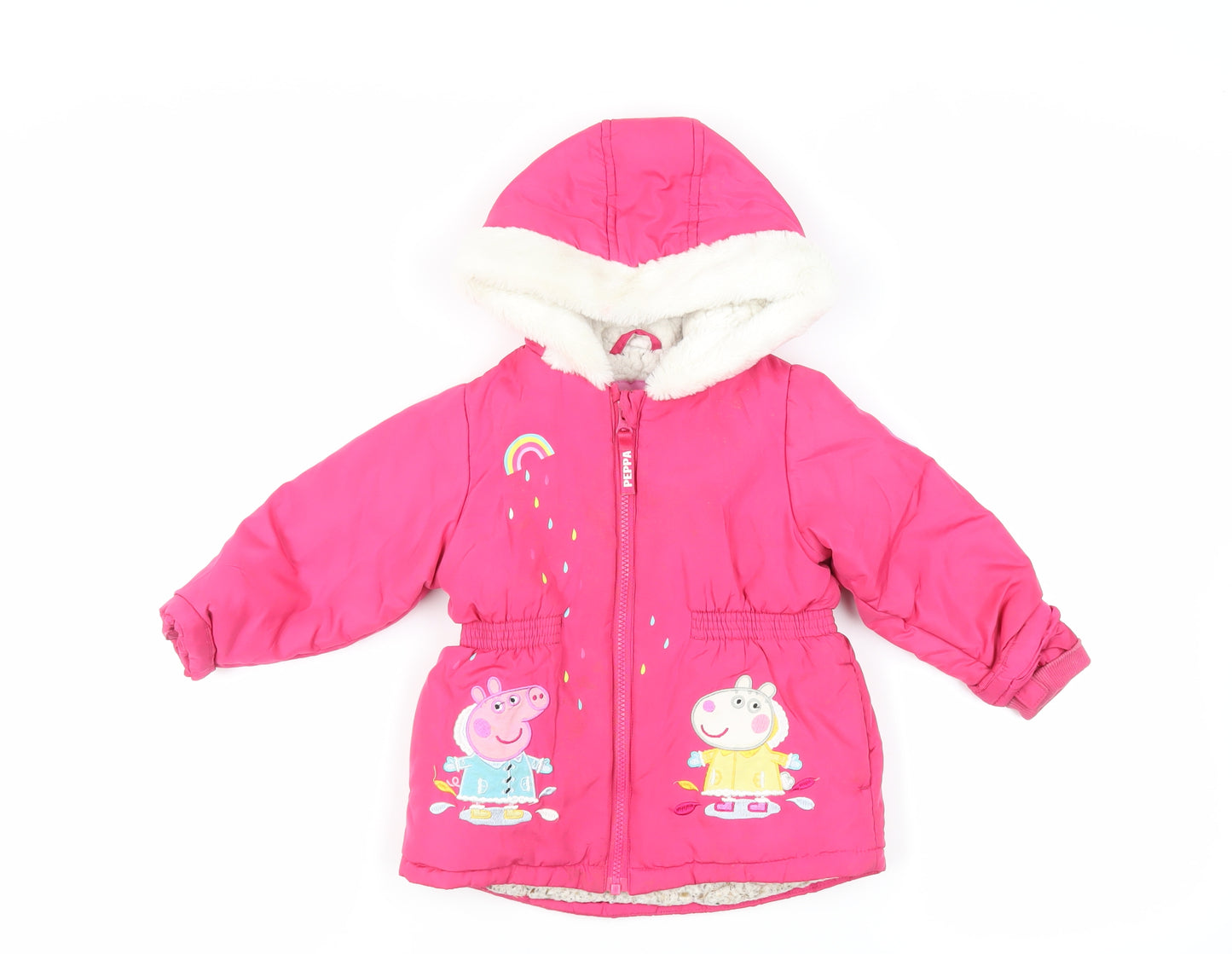 Peppa Pig Girls Pink Basic Coat Coat Size 2-3 Years Zip - Hooded Embroidered