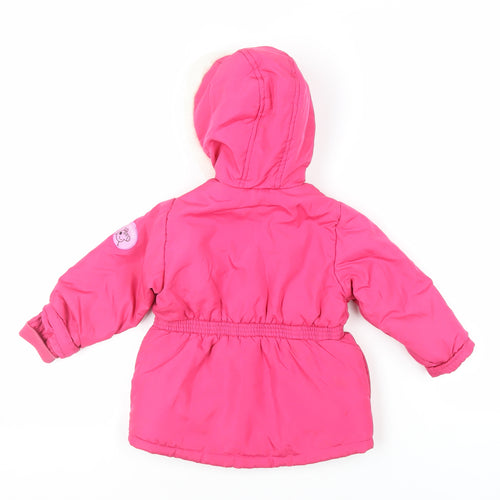Peppa Pig Girls Pink Basic Coat Coat Size 2-3 Years Zip - Hooded Embroidered