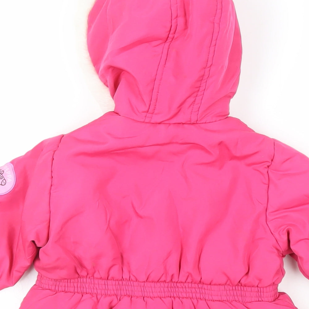 Peppa Pig Girls Pink Basic Coat Coat Size 2-3 Years Zip - Hooded Embroidered