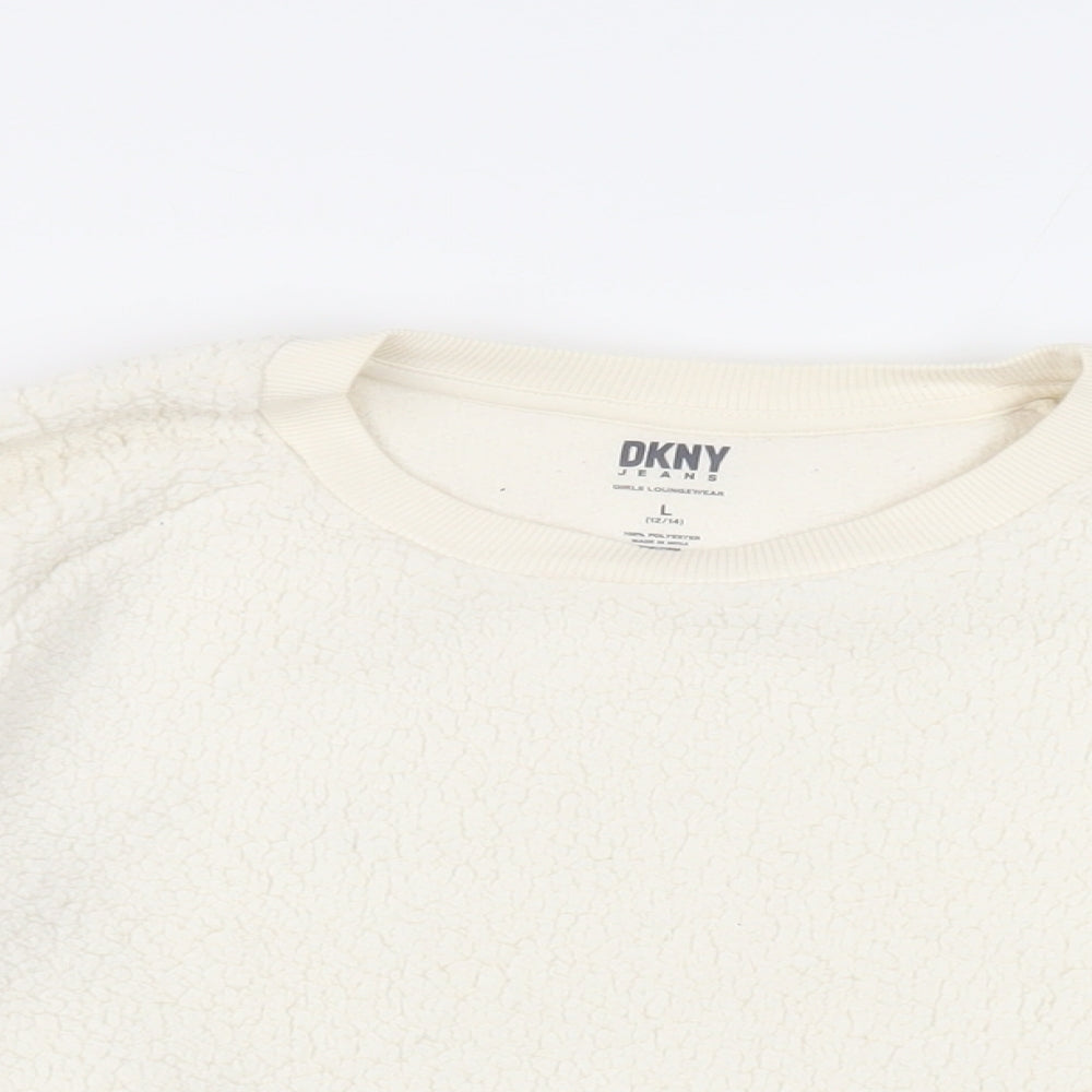 DKNY Girls Ivory Polyester Pullover Sweatshirt Size 12-13 Years Pullover - Logo