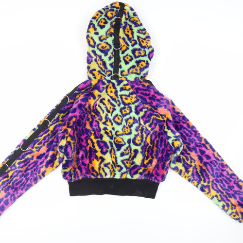 Club Exx Womens Multicoloured Animal Print Jacket Size M Zip - Hooded Faux Fur