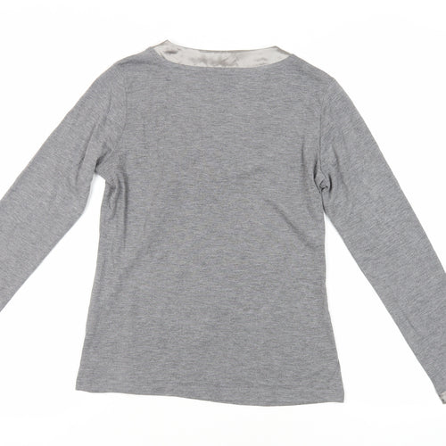 Per Una Womens Grey Polyester Basic T-Shirt Size 10 Round Neck - Neckline Detail