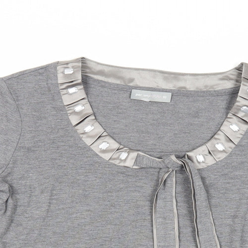 Per Una Womens Grey Polyester Basic T-Shirt Size 10 Round Neck - Neckline Detail