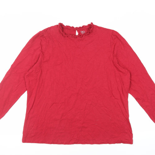 M&Co Womens Red Cotton Basic T-Shirt Size 20 Mock Neck - Ruffle Detail