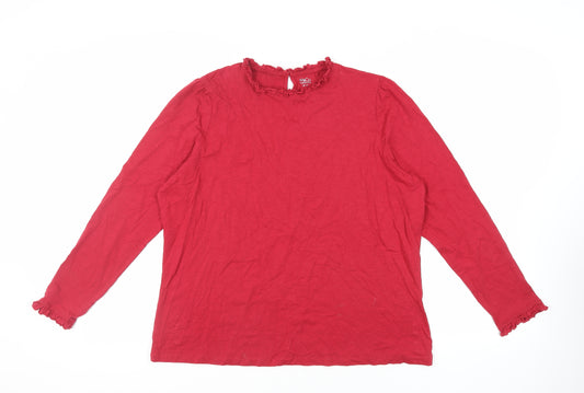 M&Co Womens Red Cotton Basic T-Shirt Size 20 Mock Neck - Ruffle Detail