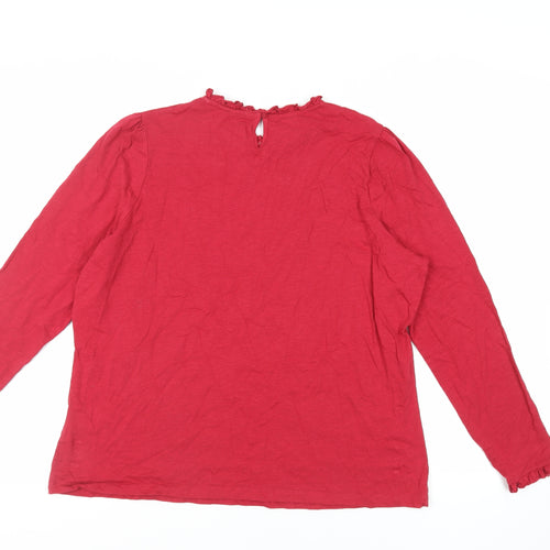 M&Co Womens Red Cotton Basic T-Shirt Size 20 Mock Neck - Ruffle Detail