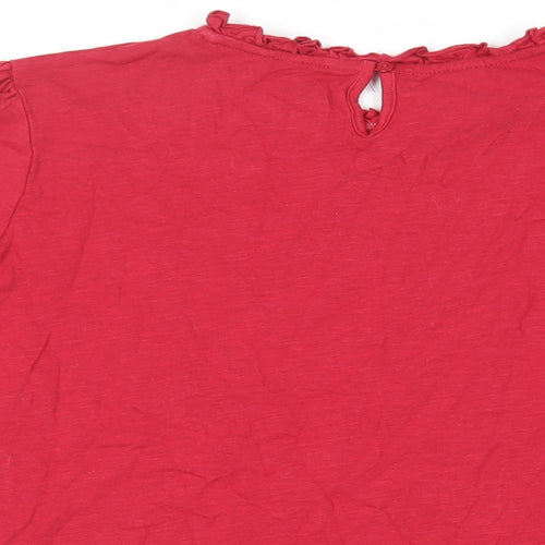 M&Co Womens Red Cotton Basic T-Shirt Size 20 Mock Neck - Ruffle Detail