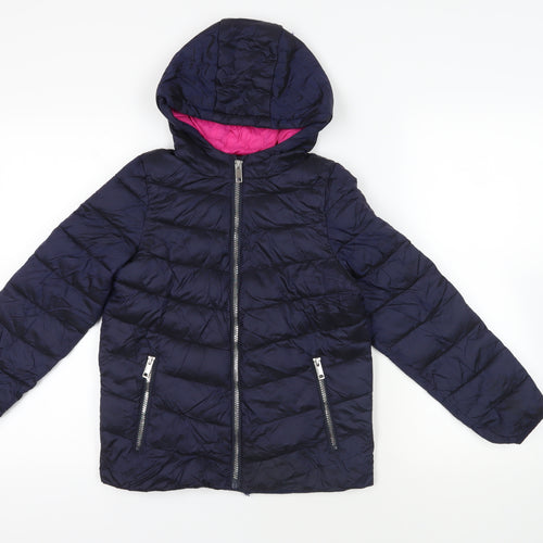 Marks and Spencer Boys Blue Quilted Jacket Size 9-10 Years Zip - Hooded Zipped Pockets